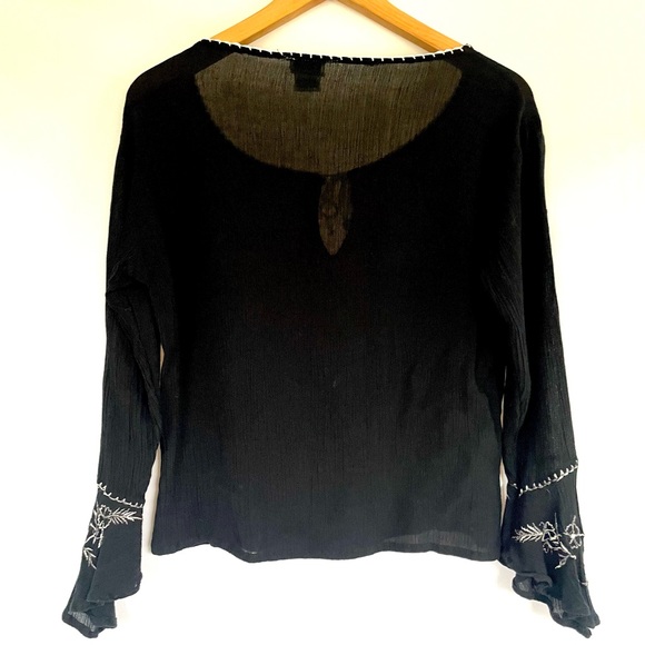 Vintage Hippie Shirt Black Embroidered Blouse long sleeve Kaaku 90s Boho - Picture 6 of 7